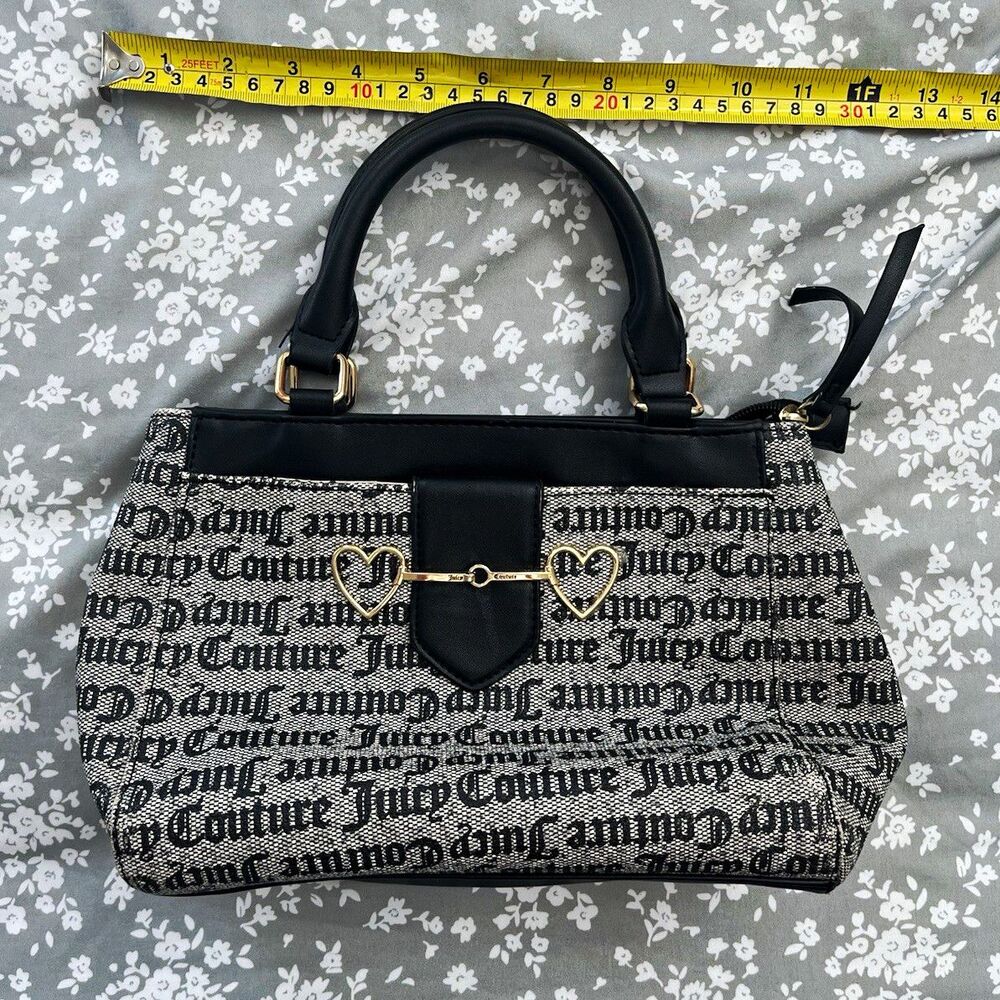 Juicy Couture Y2K Style Script Monogram Double Handle Satchel Bag Gold Hearts